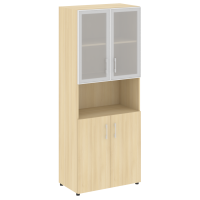 Шкаф высокий широкий (2 низких фасада ЛДСП + 2 низких фасада стекло в раме) Yalta LT.ST-1.4 R акация лорка